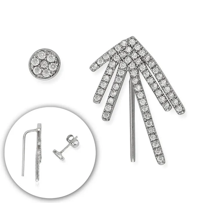 Classic Sterling Silver CZ Climber and One Stud Earrings Earrings