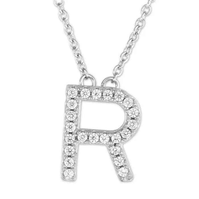 Classic Sterling Silver Micro Pave R Pendant Necklace Necklaces