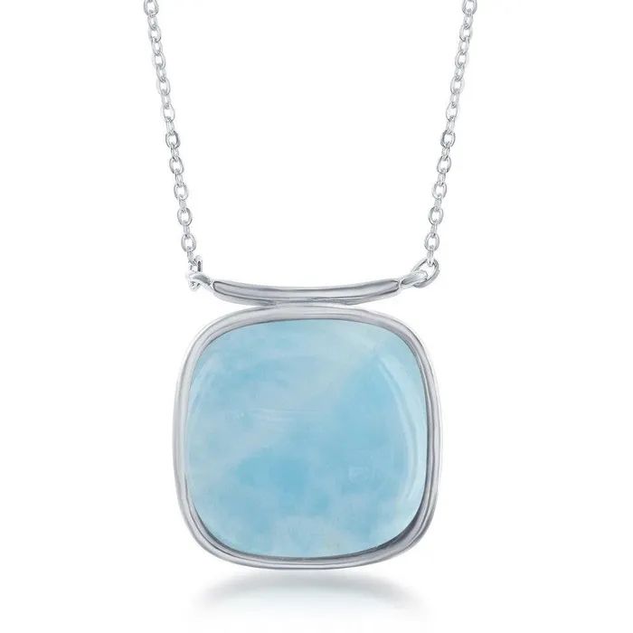 Classic Sterling Silver Square Shape Larimar Necklace Necklaces