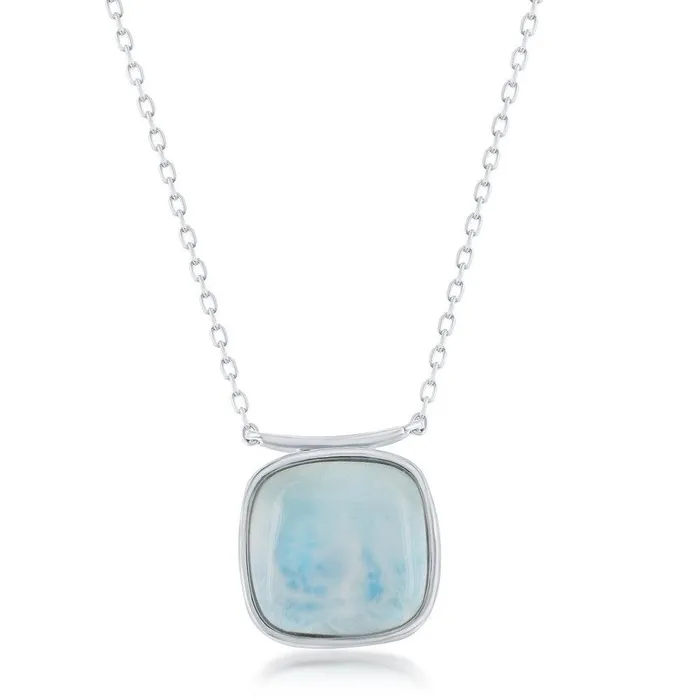 Classic Sterling Silver Square Shape Larimar Necklace Necklaces