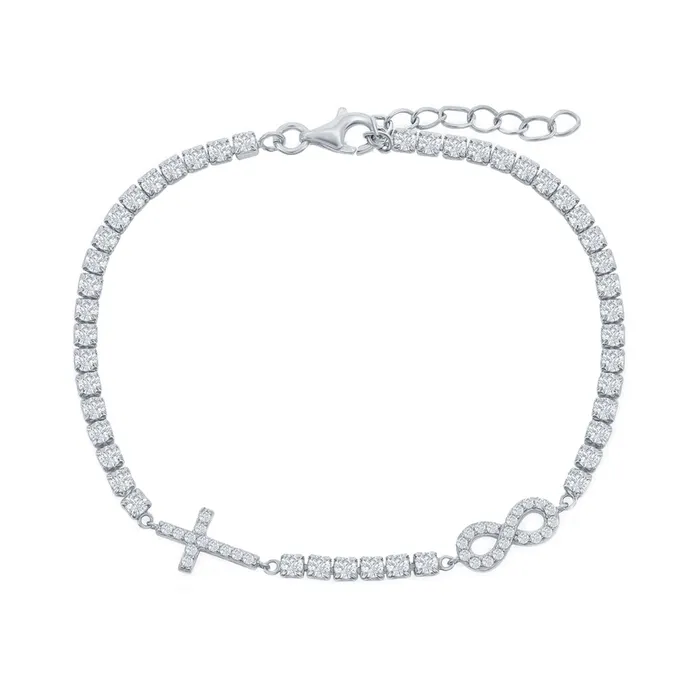Classic Womens Bracelet Sterling Silver Infinity and Cross Tennis CZ T8001 Classic Bracelets Classic Womens Bracelet Sterling Silver Infinity and Cross Tennis CZ T8001 Classic Bracelets