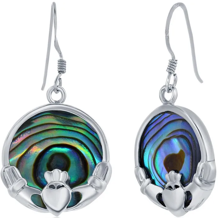 Classic Womens Earrings Sterling Silver Abalone Round Claddagh French Wire D8045 Classic Earrings Classic Womens Earrings Sterling Silver Abalone Round Claddagh French Wire D8045 Classic Earrings
