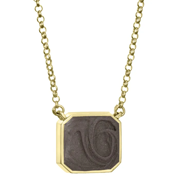 closebymejewelry Cushion Art Deco Cremation Necklace in 14K Yellow Gold Necklaces