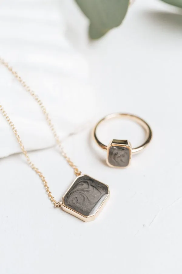 closebymejewelry Cushion Art Deco Cremation Necklace in 14K Yellow Gold Necklaces
