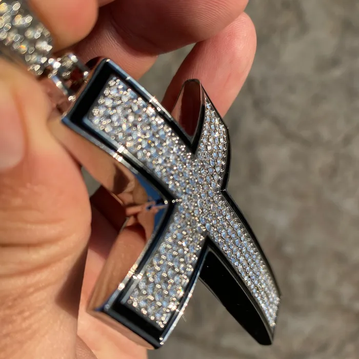Cross Iced Pendant Flooded Silver Tone Black Trim Bling Cartel Necklaces Cross Iced Pendant Flooded Silver Tone Black Trim Bling Cartel Necklaces