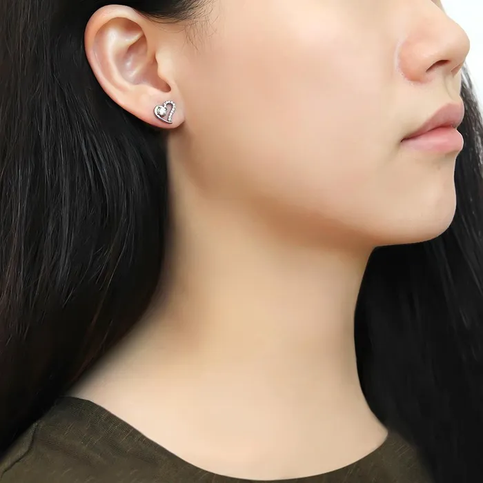 DA083 High polished no plating Stainless Steel Earrings with AAA Grade CZ in Clear Alamode Earrings