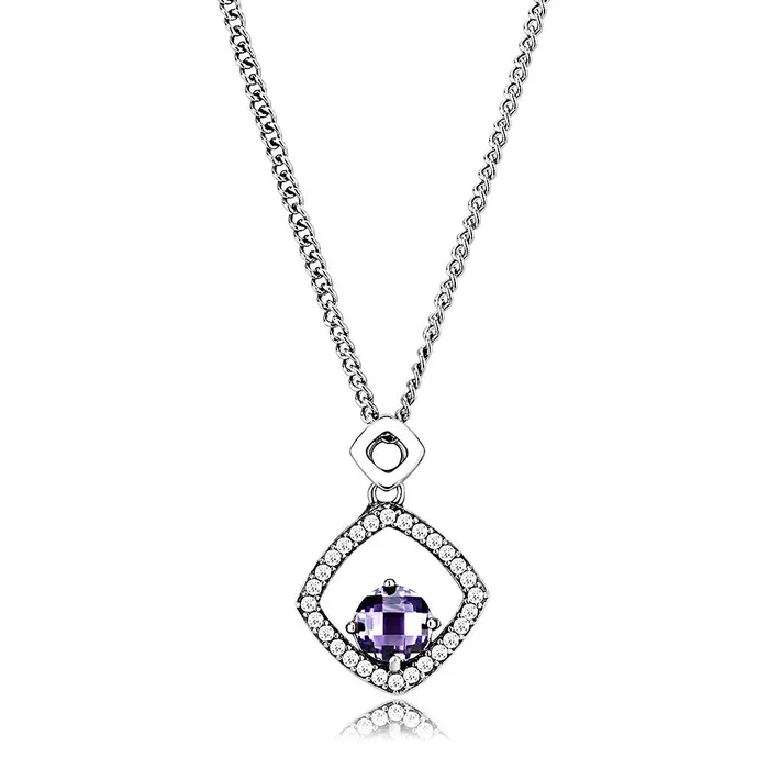 DA229 High polished no plating Stainless Steel Chain Pendant with AAA Grade CZ in Amethyst Alamode Necklaces DA229 High polished no plating Stainless Steel Chain Pendant with AAA Grade CZ in Amethyst Alamode Necklaces