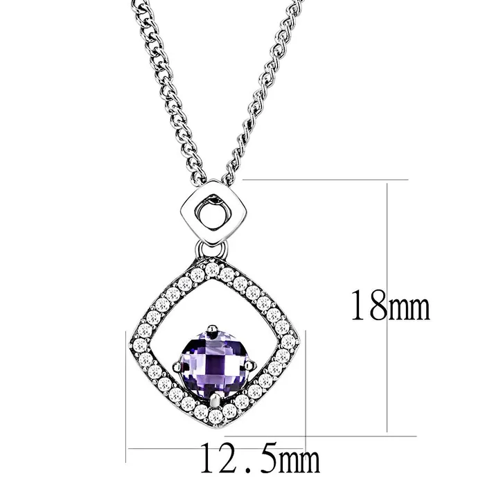 DA229 High polished no plating Stainless Steel Chain Pendant with AAA Grade CZ in Amethyst Alamode Necklaces