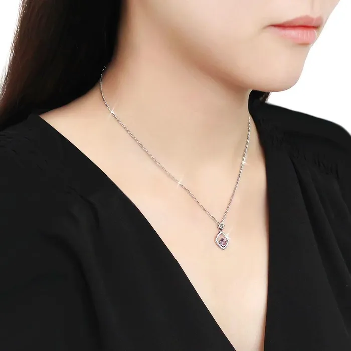 DA229 High polished no plating Stainless Steel Chain Pendant with AAA Grade CZ in Amethyst Alamode Necklaces