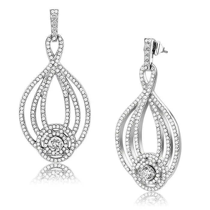DA374 High polished no plating Stainless Steel Earrings with AAA Grade CZ in Clear Alamode Earrings DA374 High polished no plating Stainless Steel Earrings with AAA Grade CZ in Clear Alamode Earrings