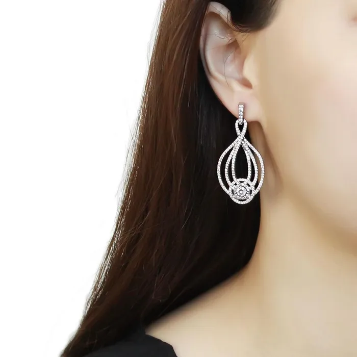 DA374 High polished no plating Stainless Steel Earrings with AAA Grade CZ in Clear Alamode Earrings