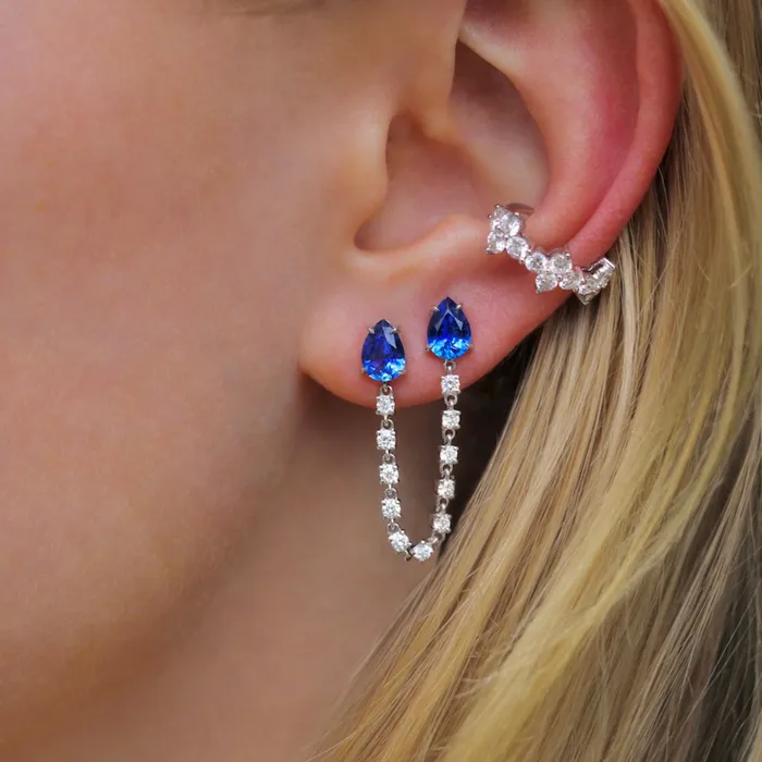 DOUBLE PIERCING EARRING WITH PEAR SHAPED BLUE SAPPHIRES anitako Earrings DOUBLE PIERCING EARRING WITH PEAR SHAPED BLUE SAPPHIRES anitako Earrings