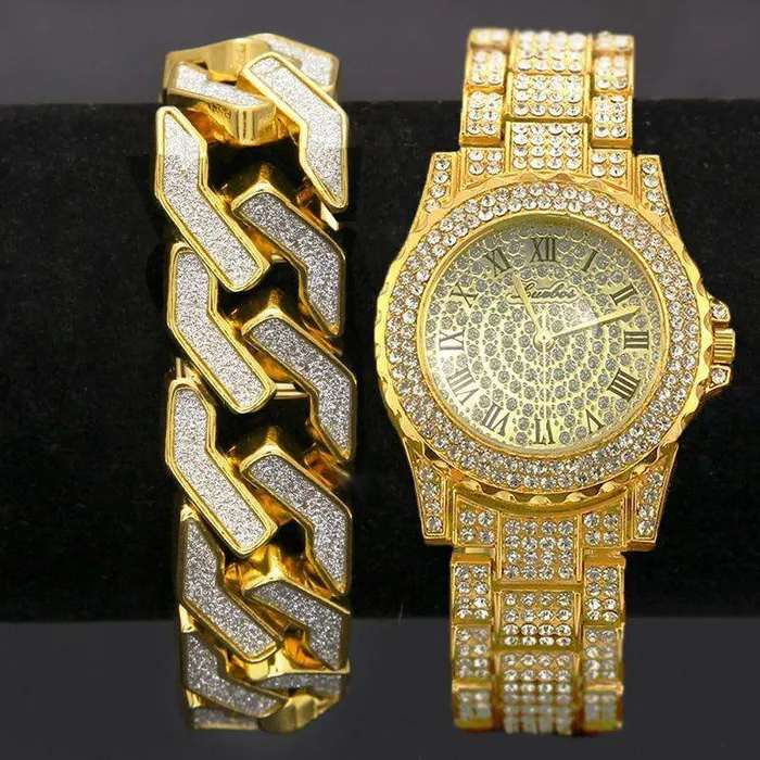 Drizzy Geometric Chain Bracelet Watch Set VVS Jewelry Bracelets