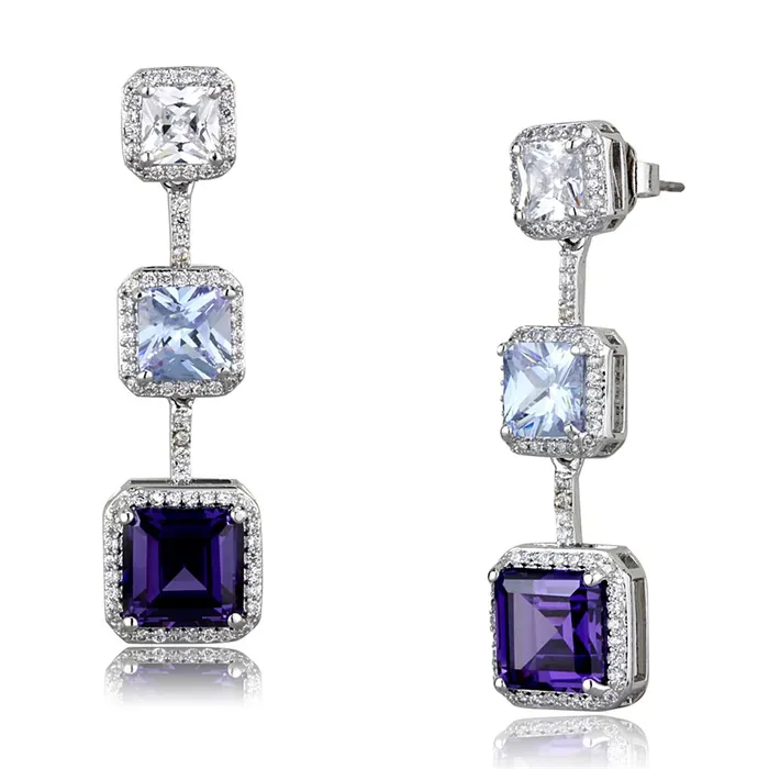 Earrings Alamode LO3754 Rhodium Brass Earrings with AAA Grade CZ in Amethyst