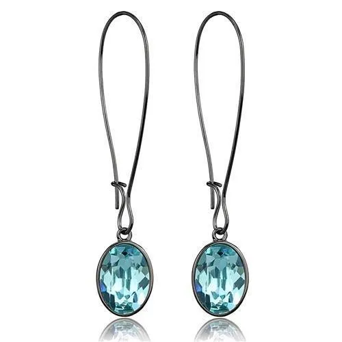 Earrings Alamode TK2720 IP Light Black IP Gun Stainless Steel Earrings with Top Grade Crystal in Sea Blue Earrings Alamode TK2720 IP Light Black IP Gun Stainless Steel Earrings with Top Grade Crystal in Sea Blue
