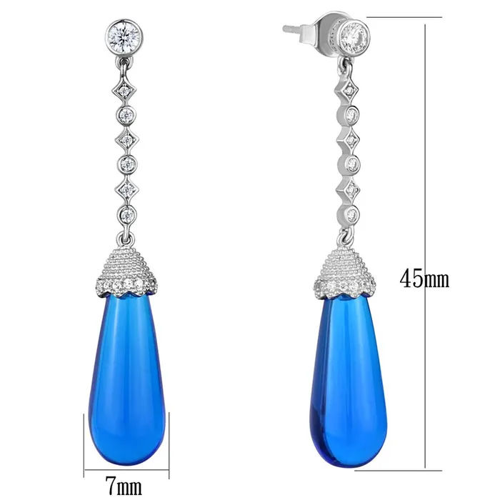 Earrings Alamode TS436 Rhodium 925 Sterling Silver Earrings with Synthetic Synthetic Glass in Capri Blue