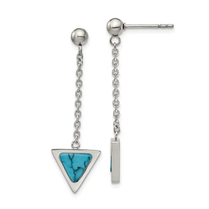 Earrings Chisel Stainless Steel Polished wReconstructed Howlite Post Dangle Earring