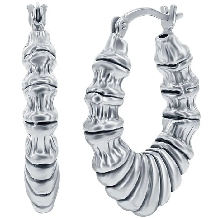 Earrings Classic Classic Womens Earrings Silver Oxidized Textured Oval Hoop Hinged Closure A2681 Earrings Classic Classic Womens Earrings Silver Oxidized Textured Oval Hoop Hinged Closure A2681