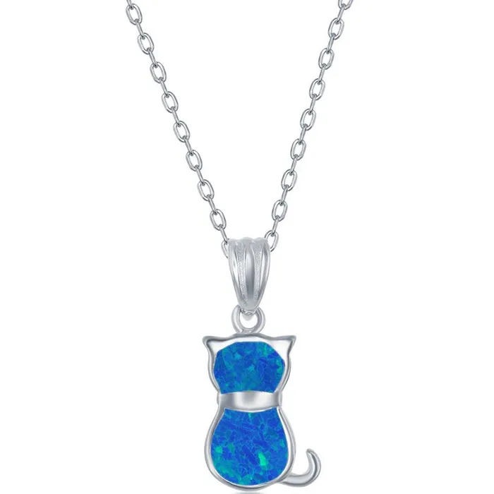 Earrings Classic Womens Necklace and Earrings Set Sterling Silver Blue Opal Cat SET577 Earrings Classic Womens Necklace and Earrings Set Sterling Silver Blue Opal Cat SET577
