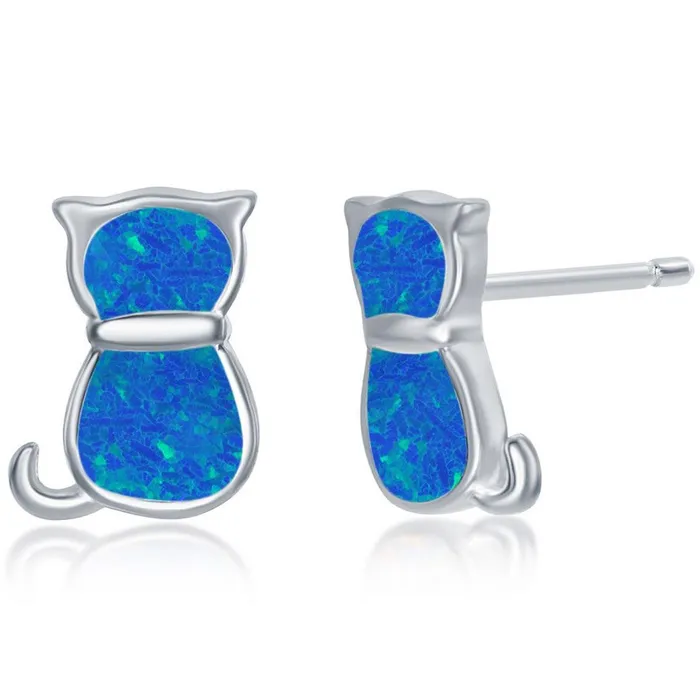 Earrings Classic Womens Necklace and Earrings Set Sterling Silver Blue Opal Cat SET577 Earrings Classic Womens Necklace and Earrings Set Sterling Silver Blue Opal Cat SET577