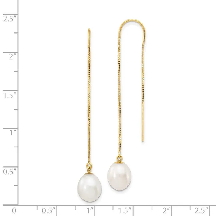 Earrings Jewelry 14k 78mm White Rice FW Cultured Pearl Box Chain Threader Earrings Earrings Jewelry 14k 78mm White Rice FW Cultured Pearl Box Chain Threader Earrings