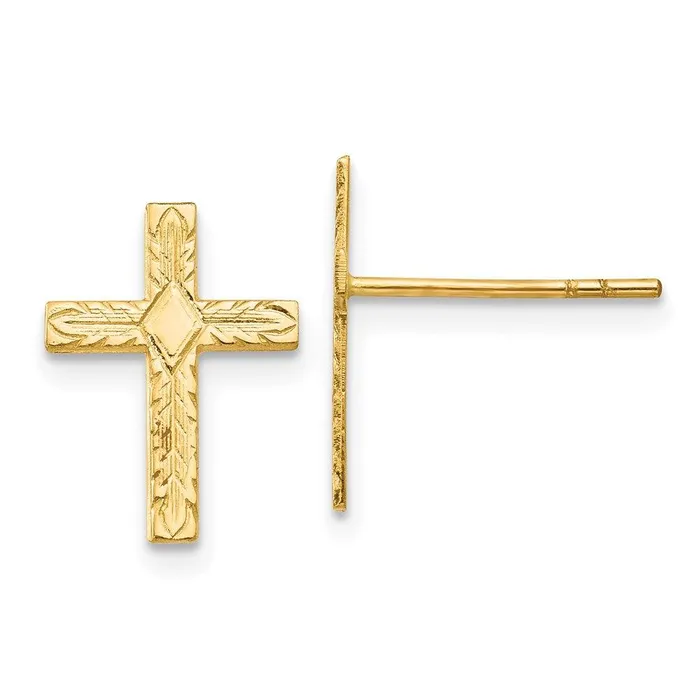 Earrings Jewelry 14k Polished Textured Cross Earrings