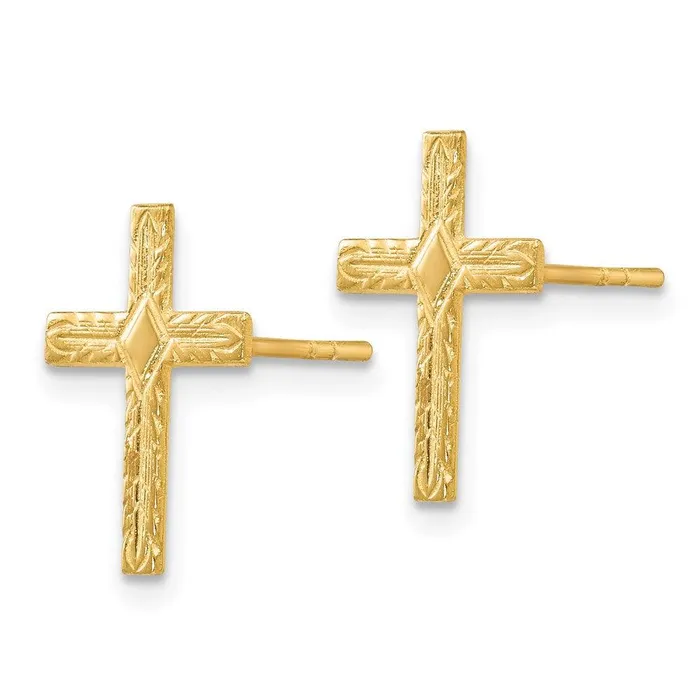 Earrings Jewelry 14k Polished Textured Cross Earrings Earrings Jewelry 14k Polished Textured Cross Earrings