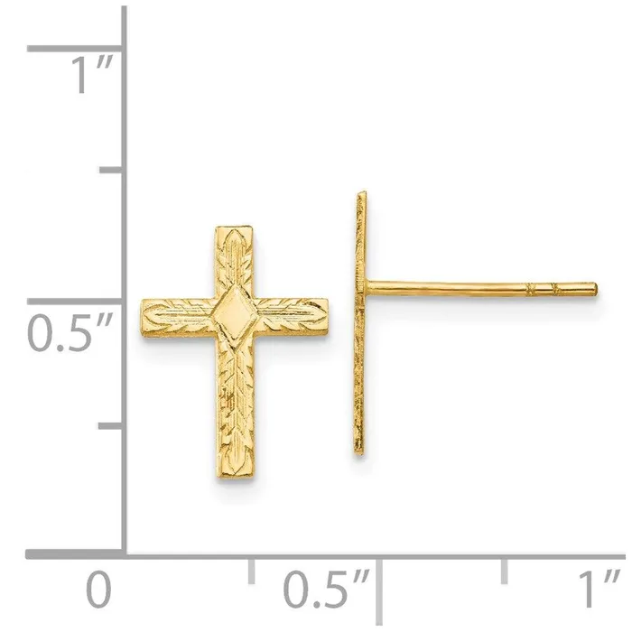 Earrings Jewelry 14k Polished Textured Cross Earrings Earrings Jewelry 14k Polished Textured Cross Earrings