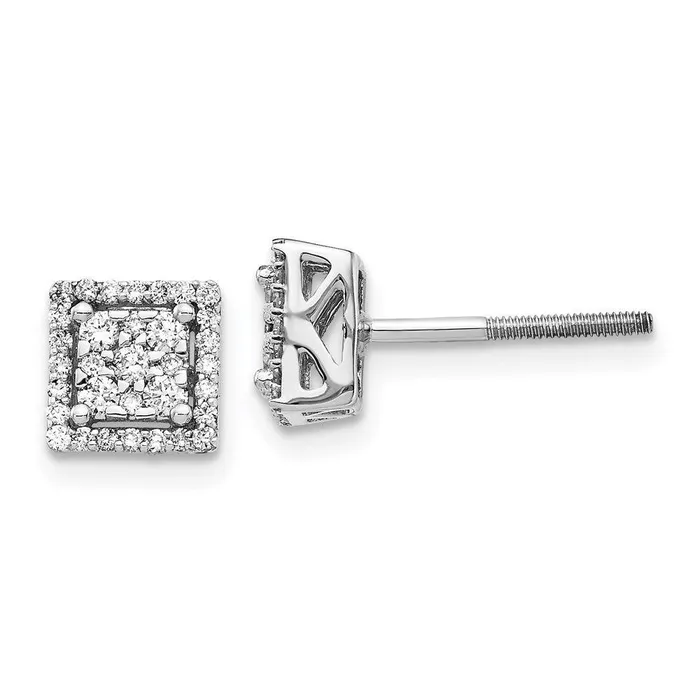 Earrings Jewelry 14k White Gold Diamond Square Screw Back Post Earrings