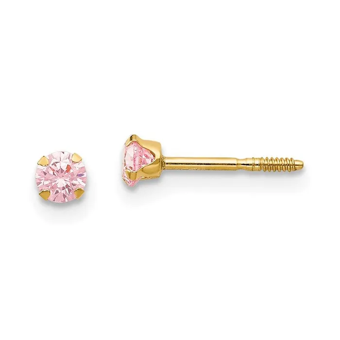 Earrings Jewelry Madi K Kids 14k 3mm Pink CZ Earrings