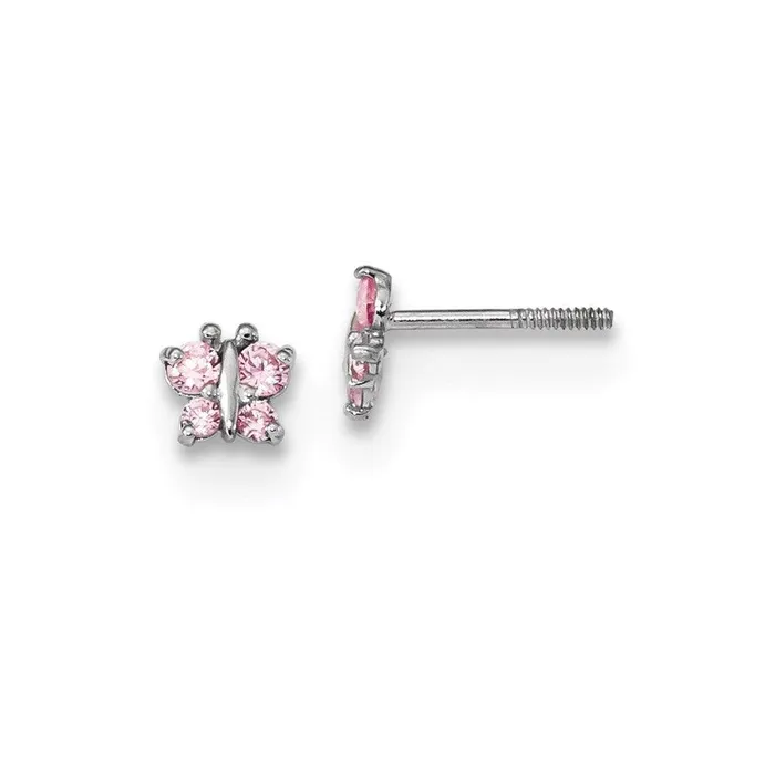 Earrings Jewelry Madi K Kids 14k White Gold Polished Pink CZ Butterfly Post Earrings Earrings Jewelry Madi K Kids 14k White Gold Polished Pink CZ Butterfly Post Earrings