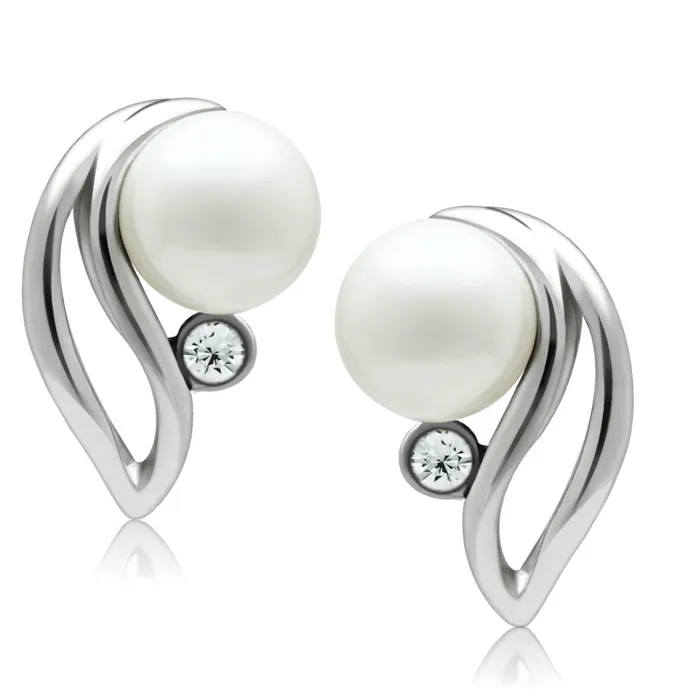 Earrings LO1977 Rhodium White Metal Earrings with Synthetic Pearl in White Alamode Earrings LO1977 Rhodium White Metal Earrings with Synthetic Pearl in White Alamode