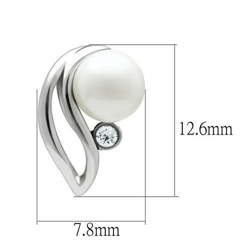 Earrings LO1977 Rhodium White Metal Earrings with Synthetic Pearl in White Alamode