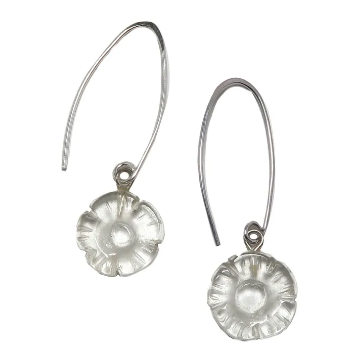 Earrings Satin Crystals Clear Quartz Earrings Flower Daisy Sterling Silver