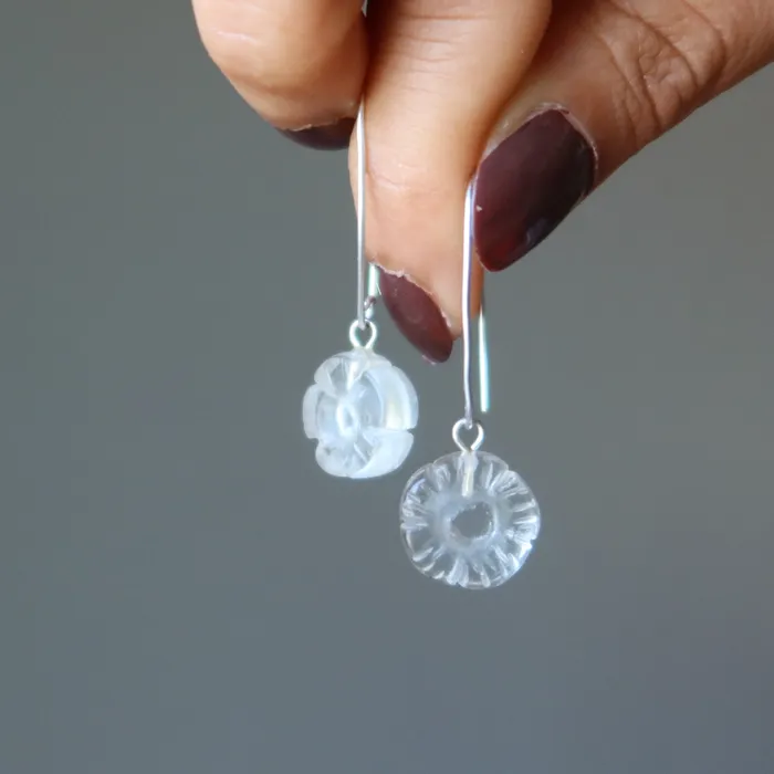 Earrings Satin Crystals Clear Quartz Earrings Flower Daisy Sterling Silver