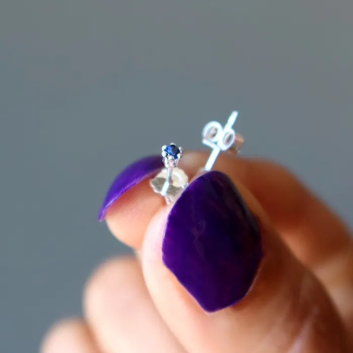 Earrings Satin Crystals Sapphire Earrings Faceted Blue Gem Studs Sterling Silver