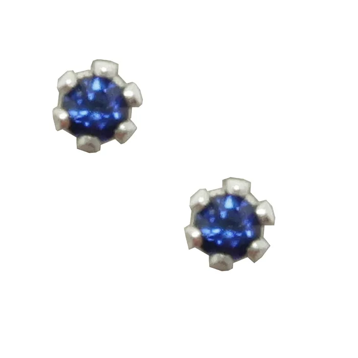 Earrings Satin Crystals Sapphire Earrings Faceted Blue Gem Studs Sterling Silver