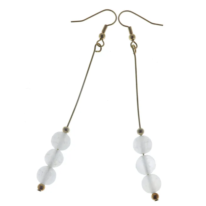 Earrings Selenite Earrings Radiant White Beads Long Gold Satin Crystals
