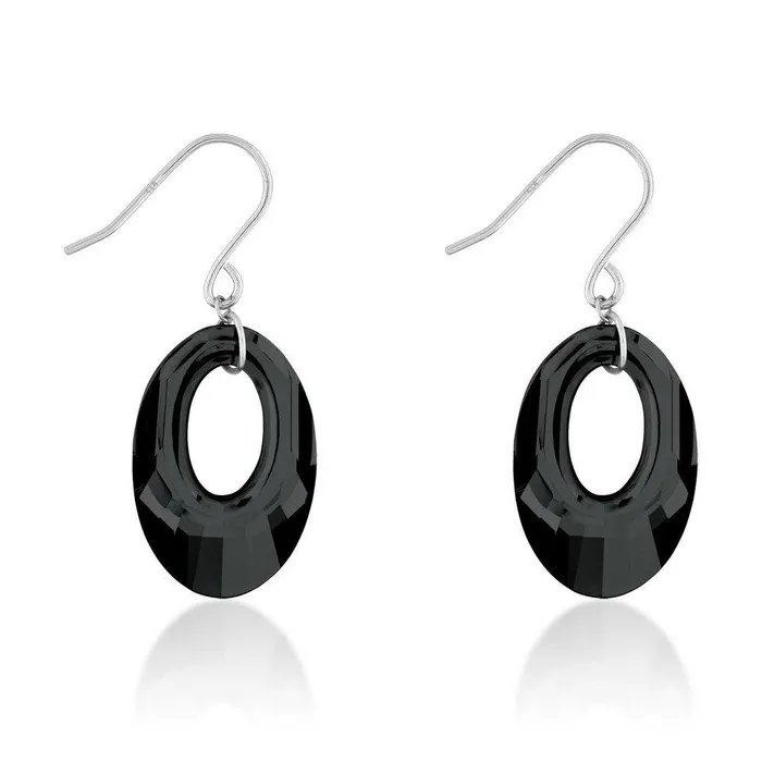 Earrings Sterling Silver Black Swarovski Crystal Earrings Classic