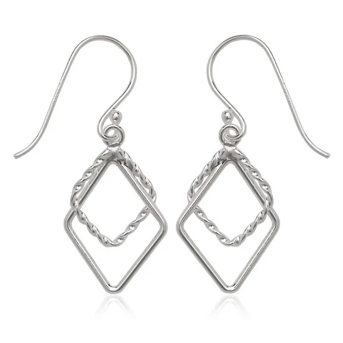Earrings Sterling Silver Double Open Rope Diamond Shaped Earrings Classic