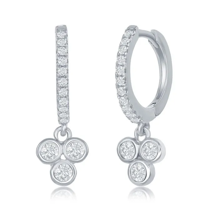 Earrings Sterling Silver Huggie Hoop Triple Cluster Earrings Classic