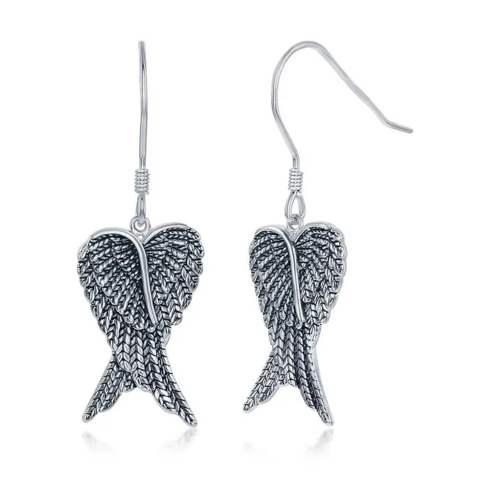 Earrings Sterling Silver Pair of Angel Wings Earrings Classic