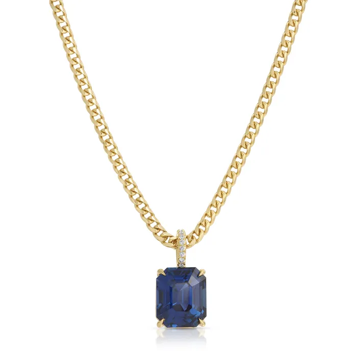 EMERALD CUT BLUE SAPPHIRE PENDANT Anita Ko Necklaces