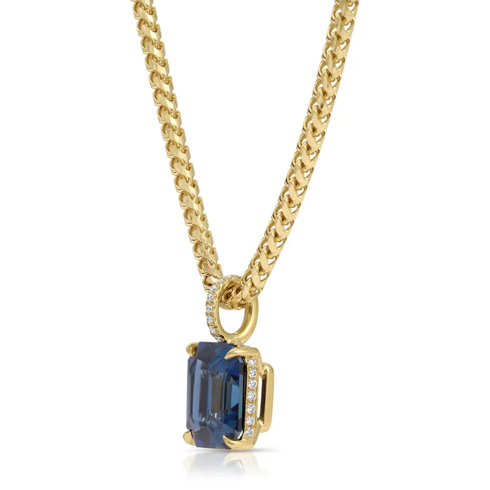 EMERALD CUT BLUE SAPPHIRE PENDANT Anita Ko Necklaces