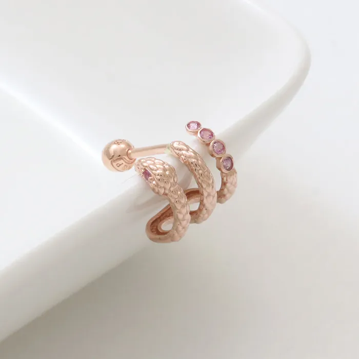 from J Shop Pink Sapphire Snake Hoop Ear Piercing Earrings