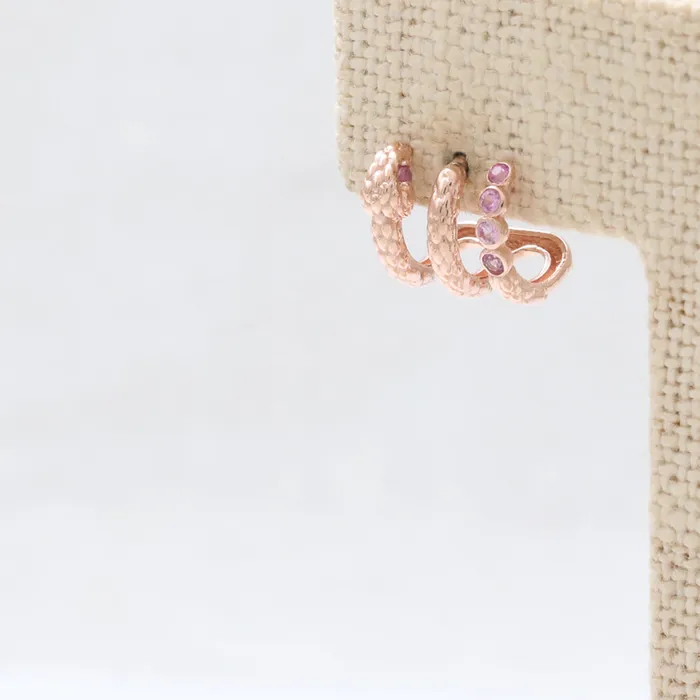 from J Shop Pink Sapphire Snake Hoop Ear Piercing Earrings