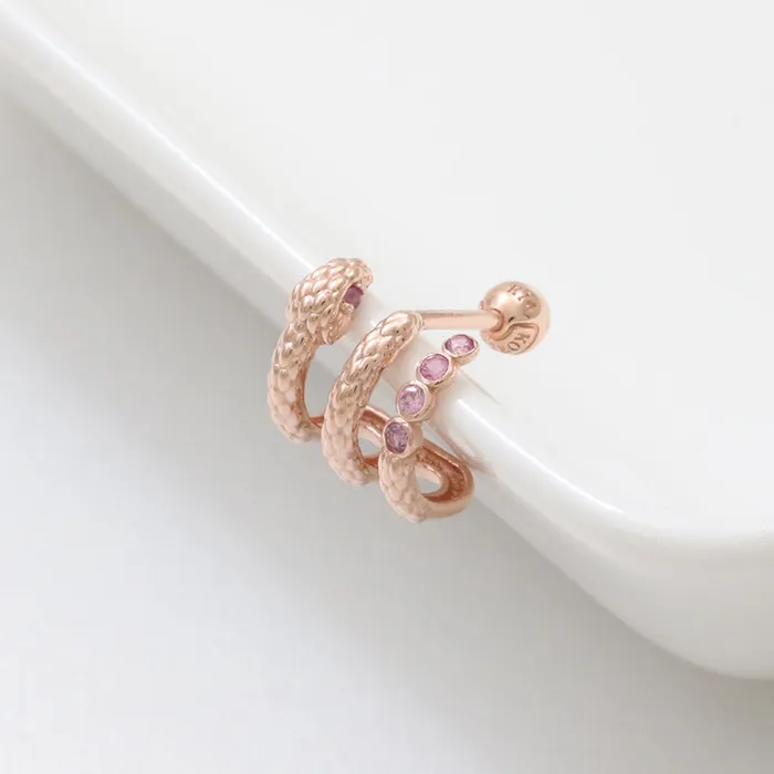from J Shop Pink Sapphire Snake Hoop Ear Piercing Earrings