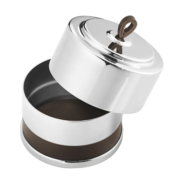 Georg Jensen Georg Jensen Manhattan Box Round Stainless Steel Mirror Leather Bracelets Georg Jensen Georg Jensen Manhattan Box Round Stainless Steel Mirror Leather Bracelets