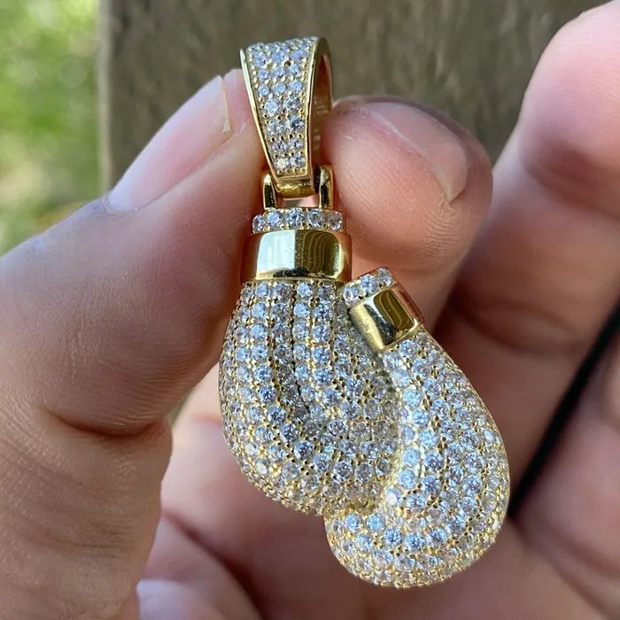 Gold Finish Over Solid 925 Boxing Gloves Iced Pendant Bling Cartel Admin PreStyled Sets