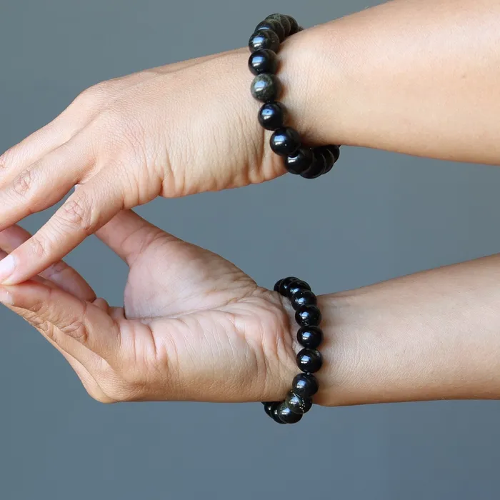 Gold Sheen Obsidian Bracelet Bedazzle My Style Satin Crystals Bracelets